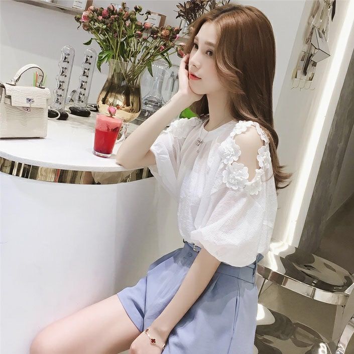 Áo Sơ Mi Chiffon Tay Lửng Hở Vai Họa Tiết Hoa Thời Trang Mùa Hè Cho Nữ