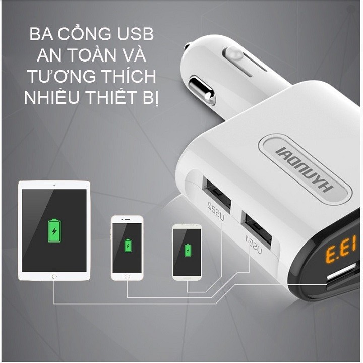 Tẩu sạc Hyundai 1 tẩu tròn (3 USB nhỏ) cao cấp Sạc nhanh 3.1 by Agiadep