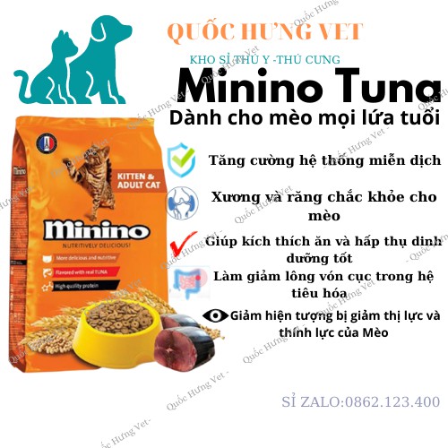 Hức Ăn Hạt Khô Cho Mèo Con Và Mèo Lớn Vị Cá Ngừ Minino Gói 480g