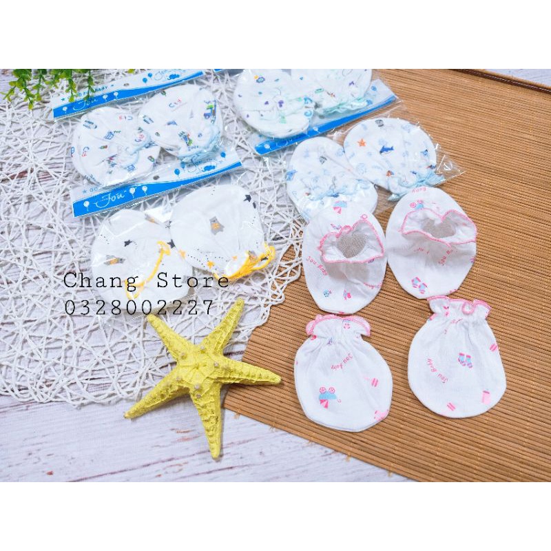 Bao Tay Chân Jou baby chất liệu cotton mềm mịn Cho Bé Sơ Sinh