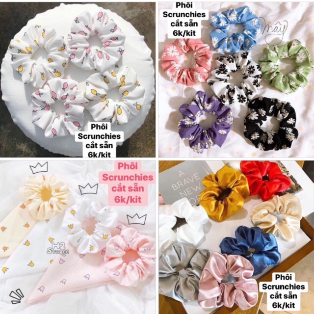 V299🌈 VẢI MAY SCRUNCHIES CẮT SẴN +CHUN, KIM, CHỈ