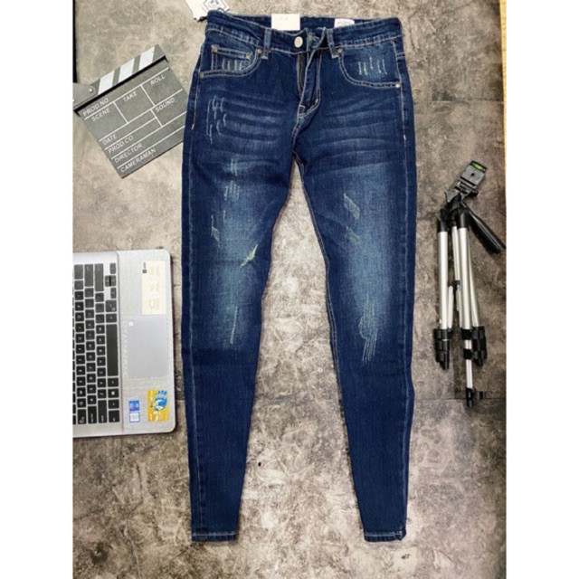 Quần jean nam VNXK xuất xịn  ống côn - xanh xước Hải An Jeans