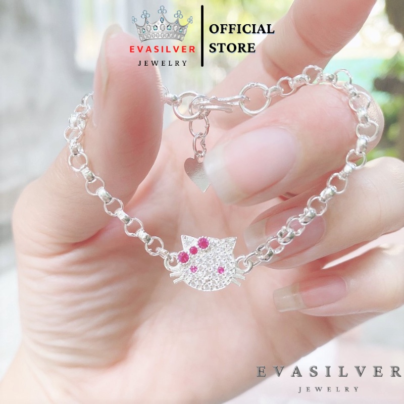 Lắc tay bạc ta hình mặt mèo cho bé gái - Trang sức bạc Evasilver