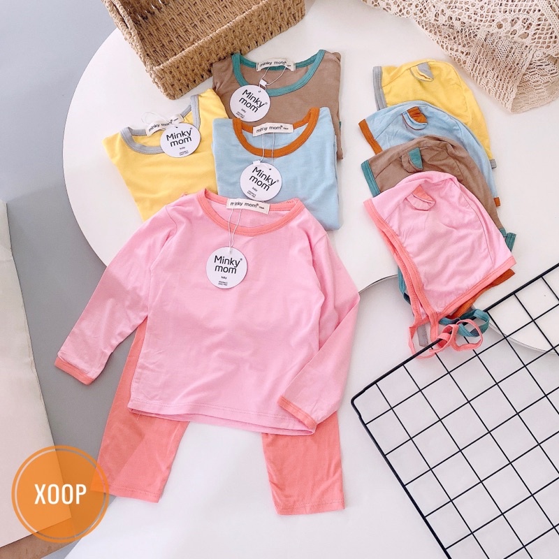 SALE !!! BỘ DÀI TAY PHỐI MÀU KÈM MŨ MINKY MOM CHO BÉ CHẤT THUN LẠNH(7-16kg) (SP001928 ) Shop Phúc Yến