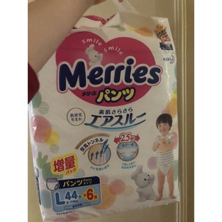 Tã/bỉm quần Merries Nội địa Cộng miếng L44+6/XL38+6