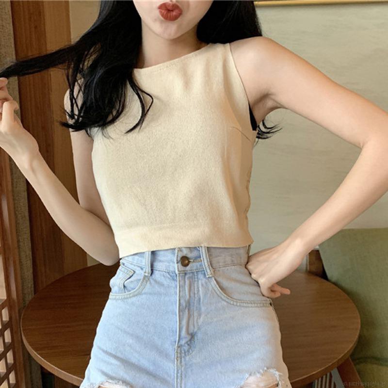 Áo thun không tay phối ren hở lưng thời trang cho nữ