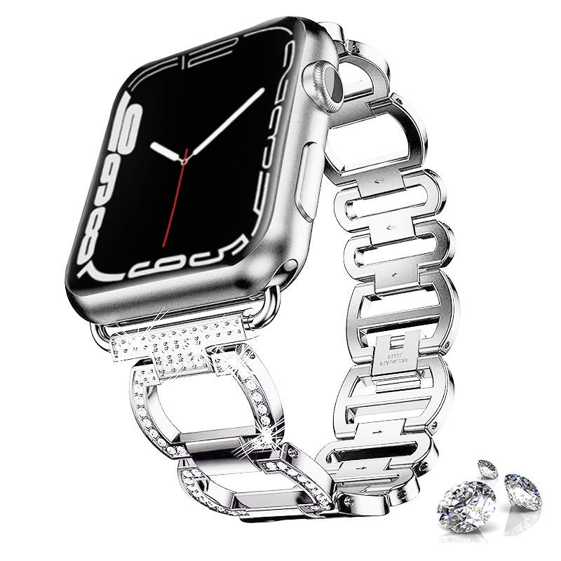 Dây Đeo Đồng Hồ Bằng Thép Không Gỉ Đính Kim Cương Giả Sang Trọng Cho Apple Watch 8 7 6 5 4 3 49mm 45mm 44Mm 42Mm 41Mm 40Mm 38Mm