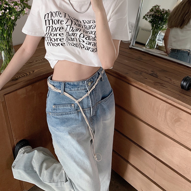 Quần Denim Nữ Ống Rộng Màu Gradient Thời Trang