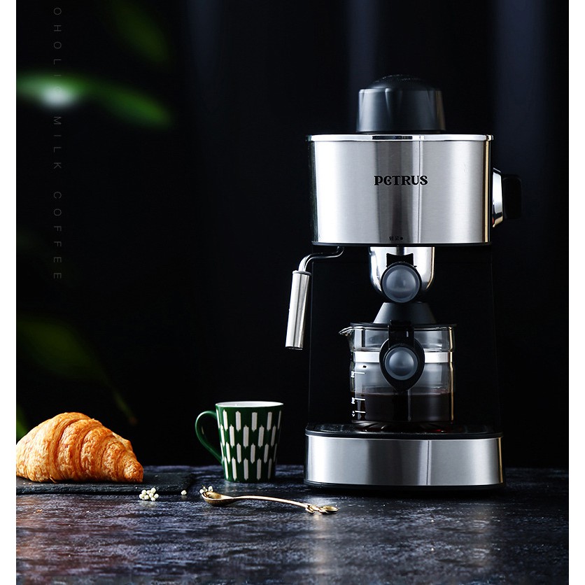 máy pha cafe bán tự động,máy pha cà phê chất liệu thép không gỉ kích thước 235x155x280mm