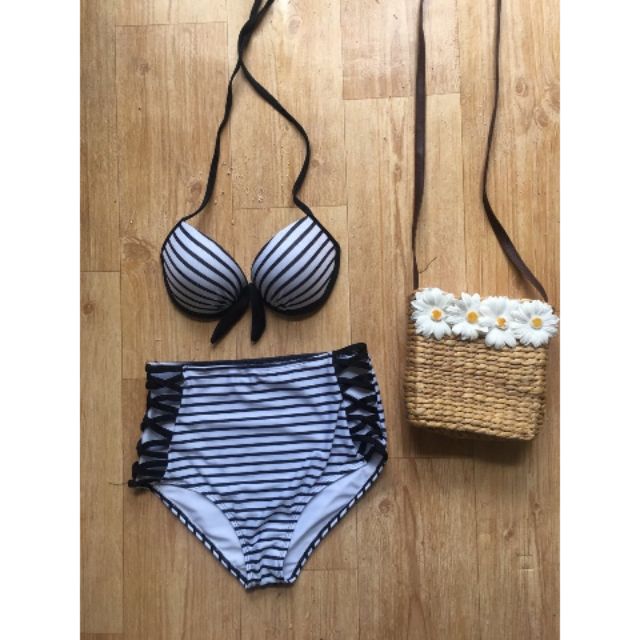 Bikini áo ngực sọc quần đan