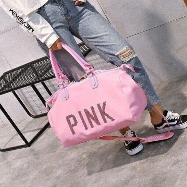 TÚI DU LỊCH PINK ĐÍNH KIM SA LẤP LÁNH SIZE LỚN, NGĂN ĐỰNG RỘNG RÃI