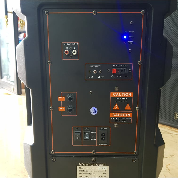 Loa kéo Karaoke Bluetooth JBA K-12: Bass 30, có đèn LED cảm ứng, Có 2 Micro không dây đi kèm