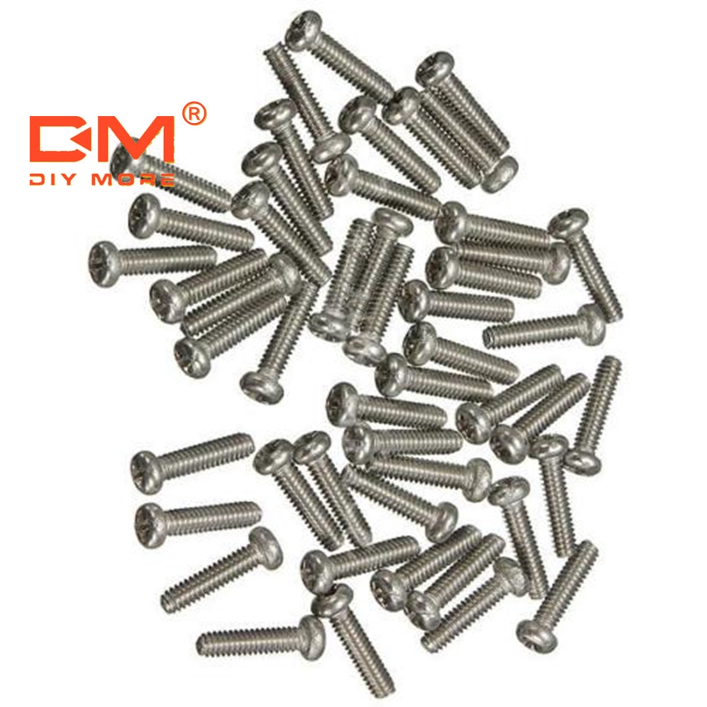 Set 50 vít M2 DIYMORE máy hệ mét Phillips đuôi trơn đầu tròn bằng thép không gỉ 6mm