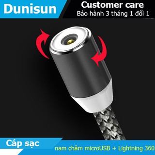 Cáp sạc từ hít nam châm 2 đầu Android và iPhone 360 độ dây dù,có LED
