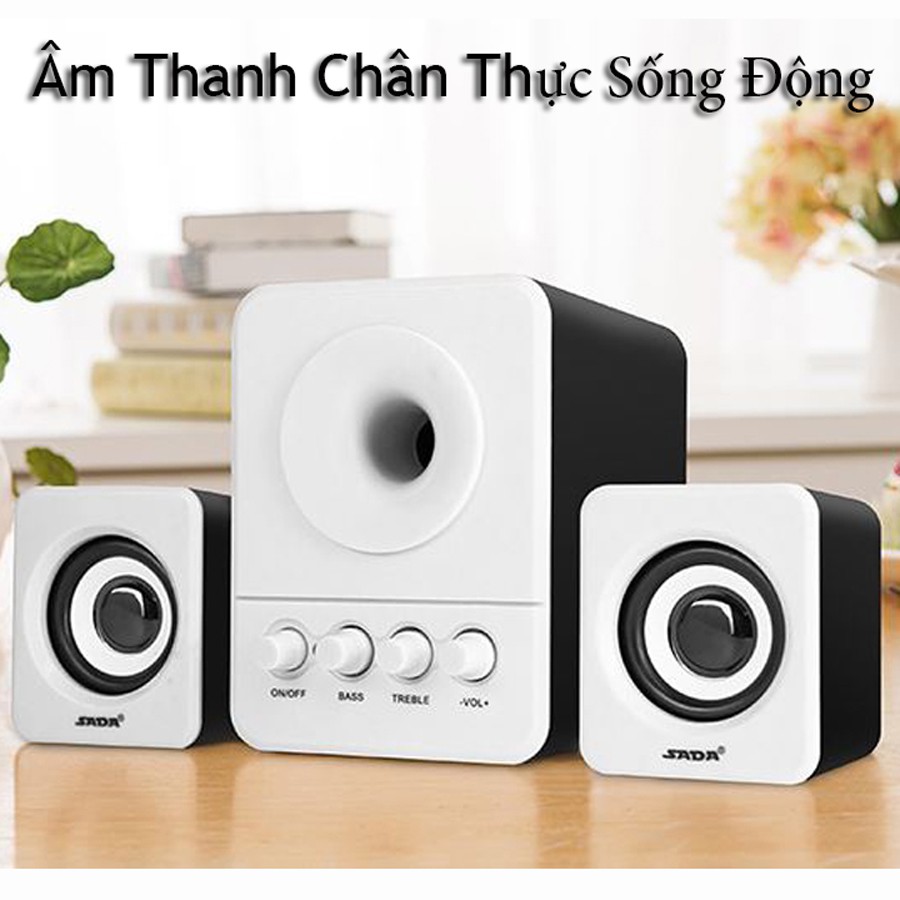 Bộ 3 Loa Vi Tính Máy Tính Nghe Nhạc 2.1 USB SADA D-203 Âm Thanh Sống Động, Nghe EDM, REMIX, Bolero Cực Đã