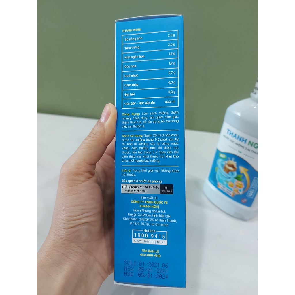 Cai thuốc lá Thanh Nghị 400ml, mẫu mới, thảo dược cai dứt điểm thuốc lá thuốc lào, không tái hút