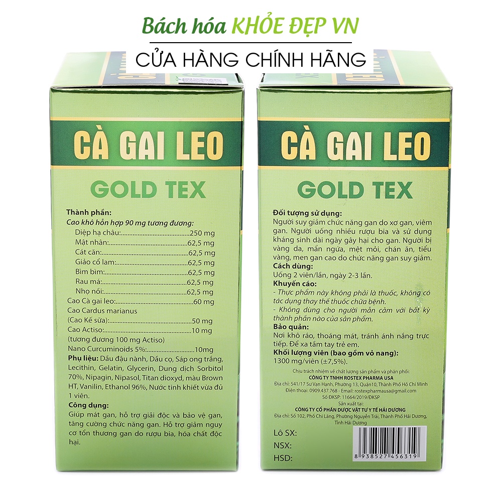 Bổ gan thảo dược Cà Gai Leo Gold Tex mát gan, giải độc gan - Chai 50 viên [Cà Gai Leo Gold Tex Chai vàng]