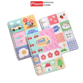 Sổ lò xo a5 120 trang Pison, sổ còng planner kẻ ngang, vở ghi chép gáy xoắn đồ dùng văn phòng phẩm