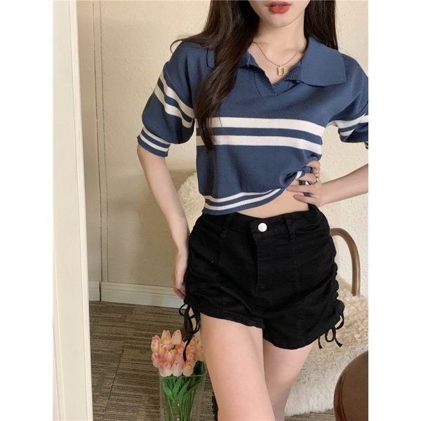 Áo thun NZN dệt kim tay ngắn cổ polo dáng rộng thời trang mùa hè cho nữ