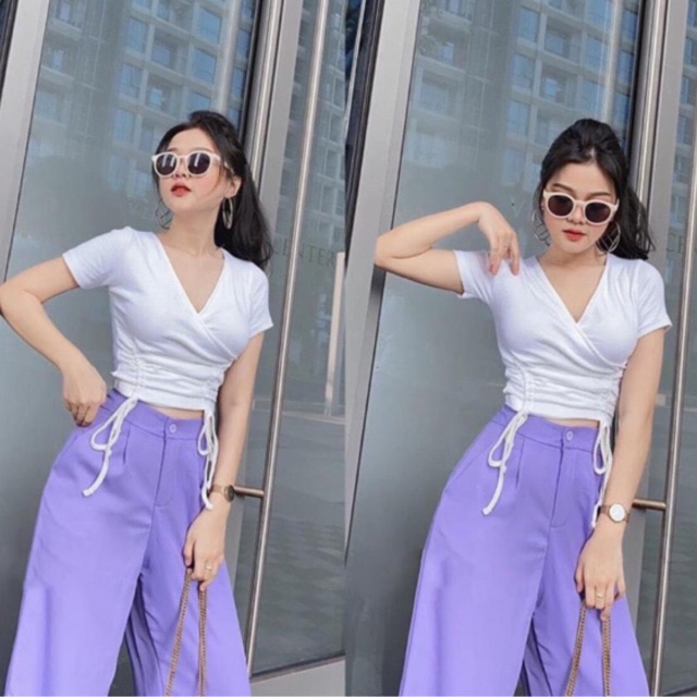 Áo kiểu dây đan rút cột nơ bên hông