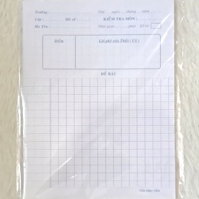 Giấy kiểm tra 4 ô ly ngang Tân Vĩnh Tiến 20 tờ/xấp SP000409