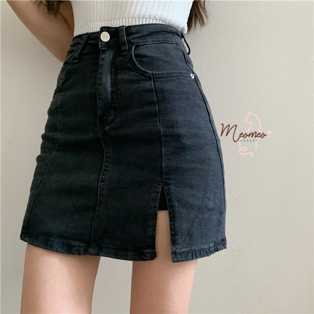 Quần Short Jean Denim Nữ Giả Chân Váy Cạp Cao Hot Nhất Hè 2021 2 Màu Xanh - Đen