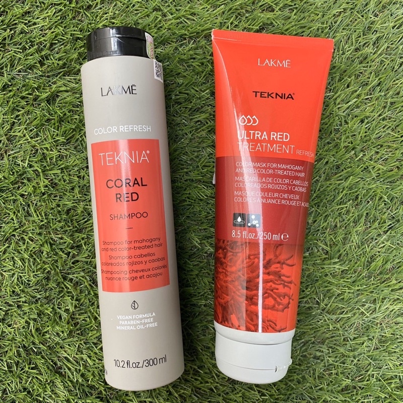 Combo Dầu gội và Kem hấp dành cho tóc màu Đỏ Teknia Coral Red Lakme 300ml+250ml