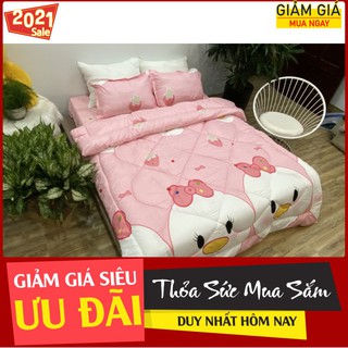 [Chăn phao ga gối]Bộ chăn phao ga gối 5 món kèm vỏ gối ôm,ib mẫu,vịt hồng