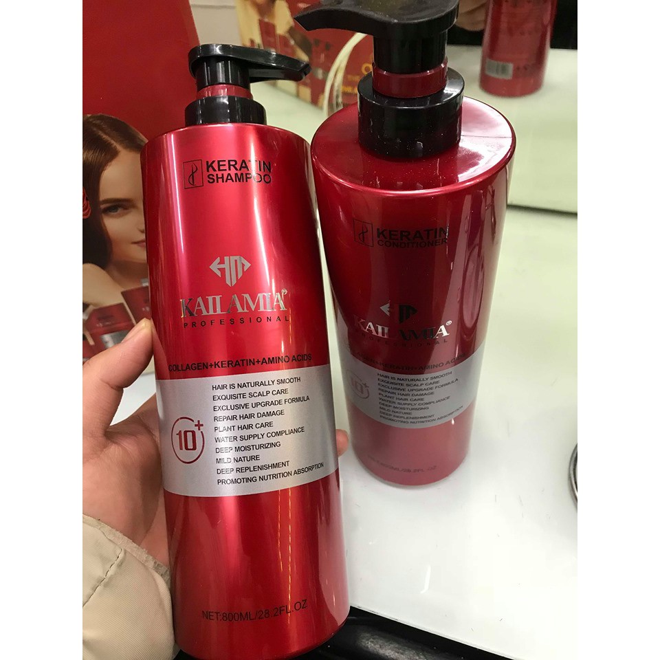 Dầu gội xả Kailamia Collagen Keratin Amino Repair 800ml chống rụng tóc,bạc tóc và kích thích mọc tóc.