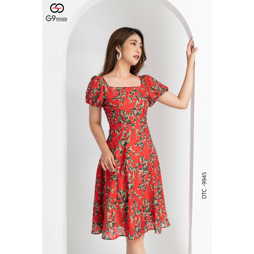 Đầm nữ G9moza 9945 dáng xòe họa tiết hoa dáng A xòe chất voan hàn mềm mại, thoáng