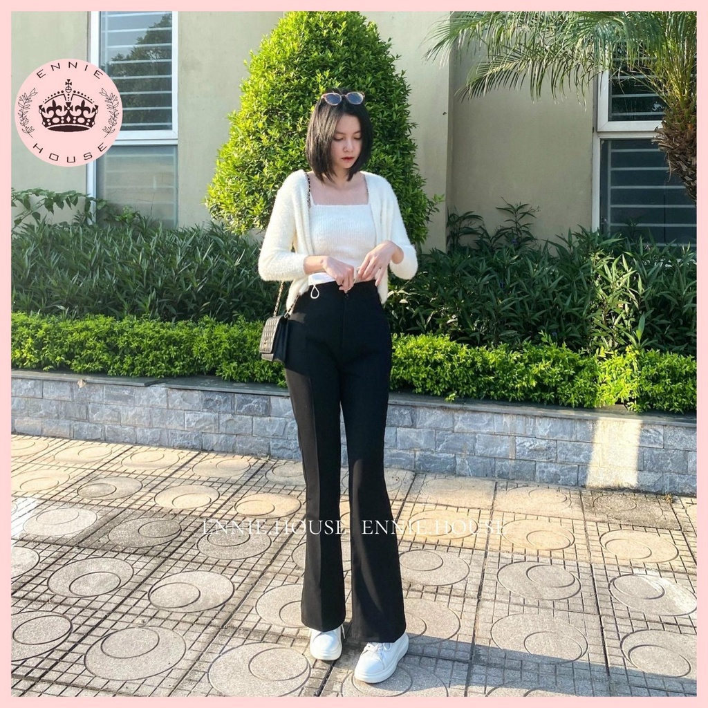 Quần Ống Loe Nữ Ennie Cạp Cao Hack Dáng Lưng Cao Dáng Suông Màu Đen Nâu Trắng Chất Liệu Tuyết Mưa Cao Cấp NA002