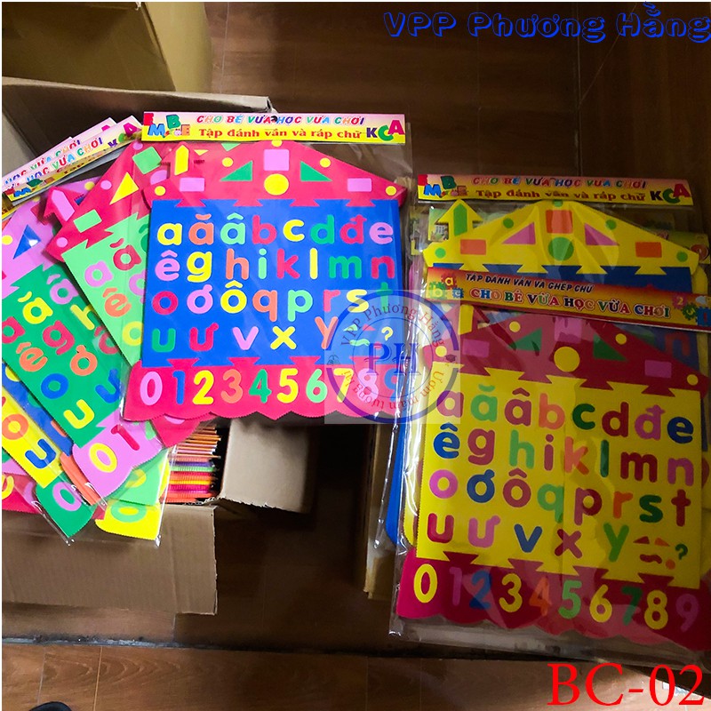 Bảng chữ cái tiếng việt viết thường bằng xốp - hình ngôi nhà cho bé nhận biết mặt chữ cái và mặt số