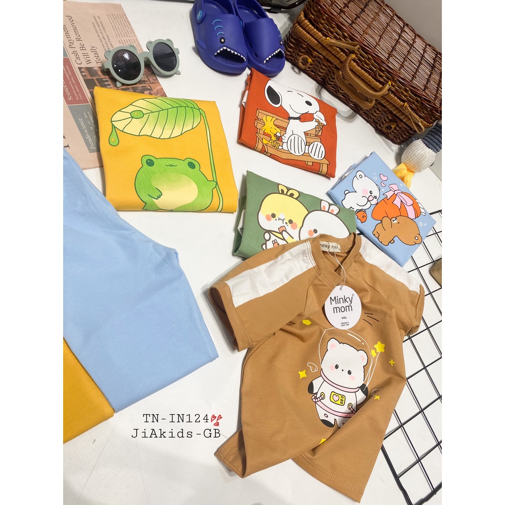 [SALE] Bộ Tay Ngắn Vải Cotton Cho Bé Trai, Bé Gái Minky Mom Ếch Cốm, Đồ Bộ Cho Bé Mặc Nhà Thu Đông MKMTD2228