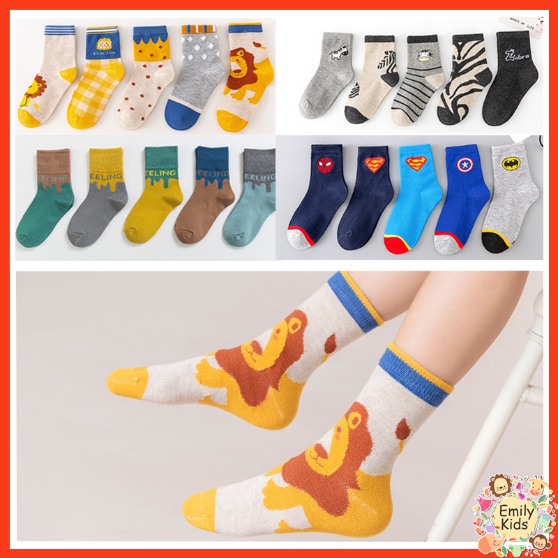 Set 5 Đôi Vớ Cotton Kẻ Sọc / Ngựa Vằn Hoạt Hình Thoáng Khí Cho Bé 1-12 Tuổi