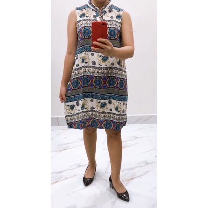 [45-55ky/size L]Đầm lanh mặc nhà siêu mát dáng suông cổ trụ