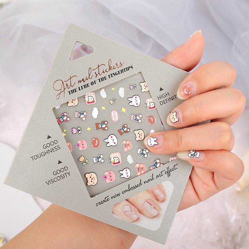 1 Tấm Sticker Dán Móng Hình Gấu 5D Dễ Thương