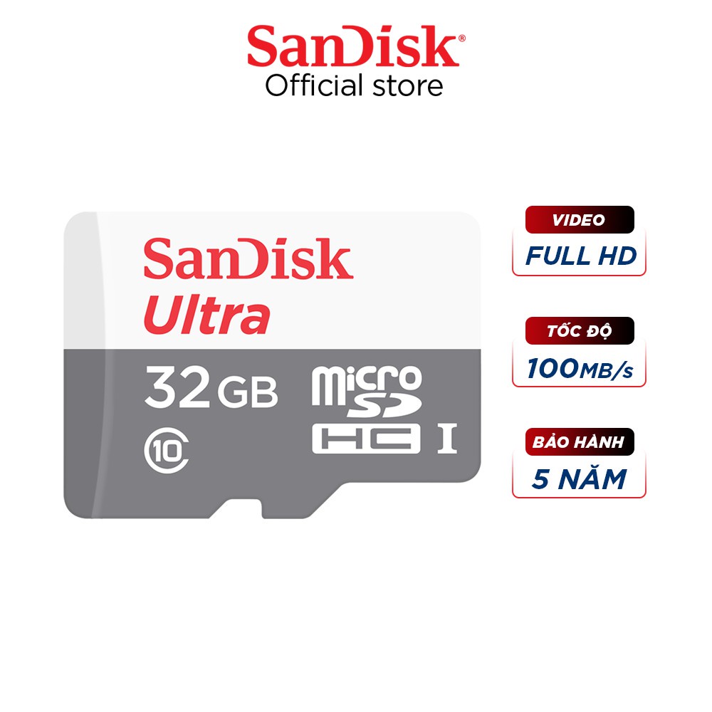 Thẻ Nhớ MicroSDHC SanDisk Ultra 32GB Upto 80MB/S - Cam kết hàng chất lượng - THẺ SANDISK 32GB - CHUY