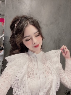 Set áo thô hoa đốt + chân váy xẻ tà