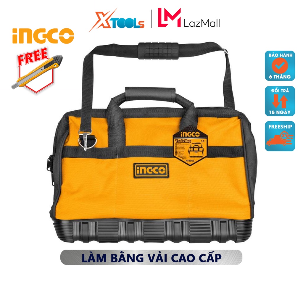 Túi đựng đồ nghề INGCO HTBG03 | giỏ đựng công cụ kích thước 16 inch có quai đeo trên vai chứa các thiết bị, đồ nghề [CHÍ