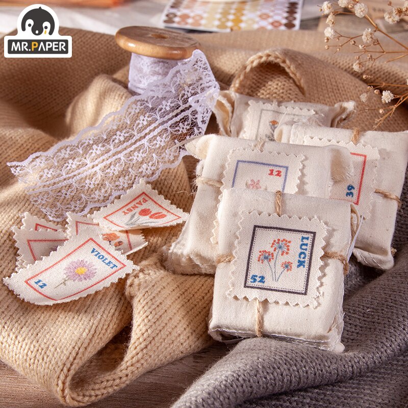 Bộ 10 sticker bằng vải lanh cotton màu sắc xinh xắn dễ thương