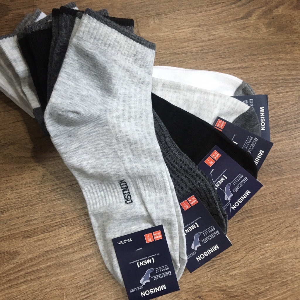Set 10 Đôi Tất Nam Cổ Cao Mini.so Chất Liệu Cotton Thấm Hút Mồ Hôi Chống Hôi Chân
