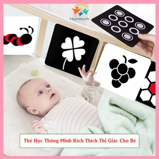 Thẻ đen trắng hunitech kích thích thị giác, bộ thẻ học thông minh cho bé, trẻ sơ sinh học màu sắc