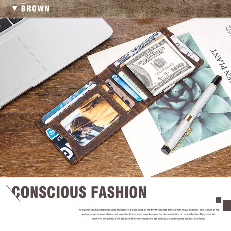 Ví Da PU Gập Đôi Phong Cách Vintage Thời Trang Cho Nam Giá Đỡ