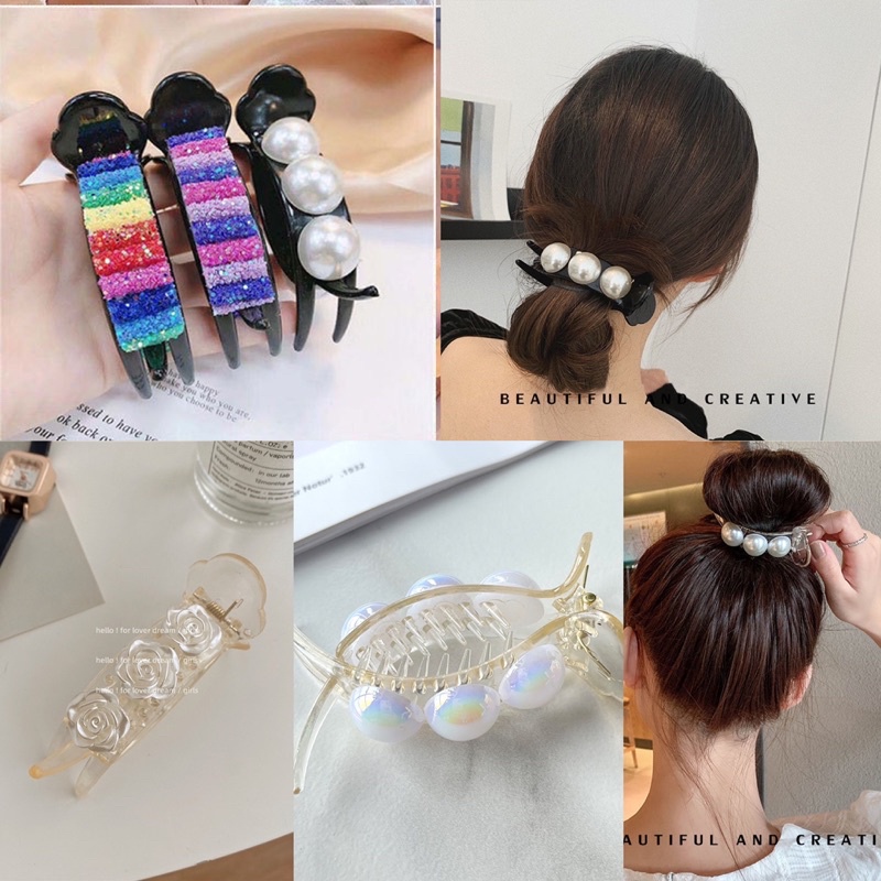 Kẹp càng cua galaxy cầu vồng và ngọc trai nhân tạo TIMSTORE phụ kiện thời trang hàn quốc