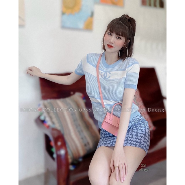 Áo len phối màu cổ tròn, len dệt kim tay cônc hoạ tiết mới A003