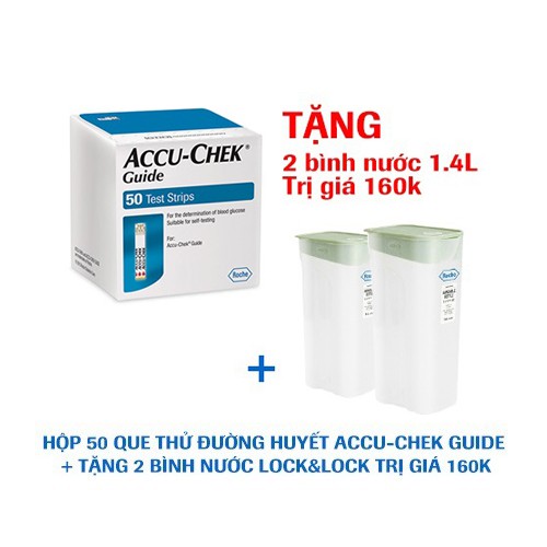 Que thử đường huyết Accu-Chek Guide. Hộp 50 que + Tặng 2 bình nước Lock&amp;Lock trị giá 160k