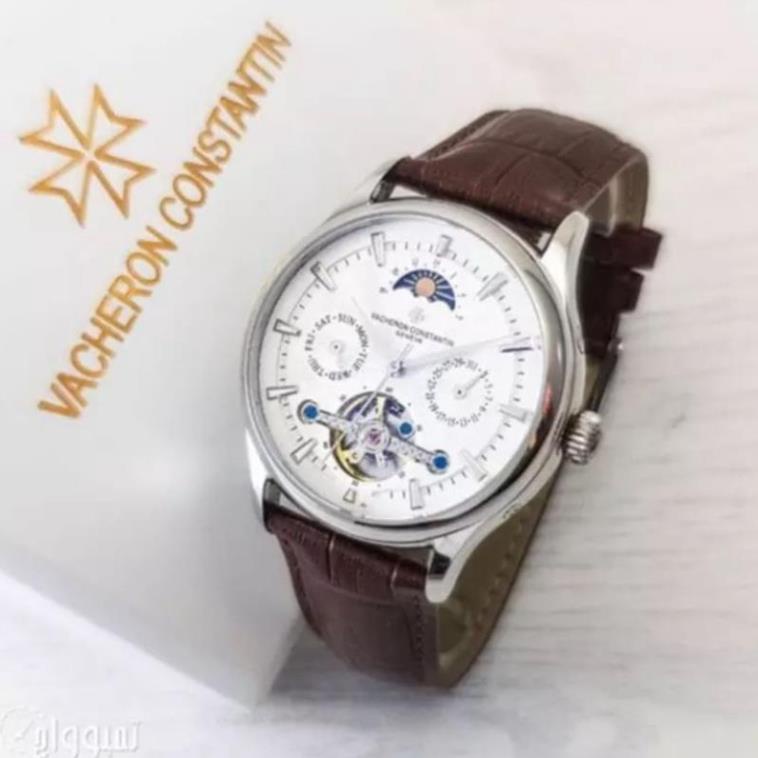 Đồng hồ Nam máy nhật, mẫu 5 kim lộ cơ thanh ngang, mặt trắng viền trắng , dòng cơ Automatic size 40mm , Đồng hồ thật giá
