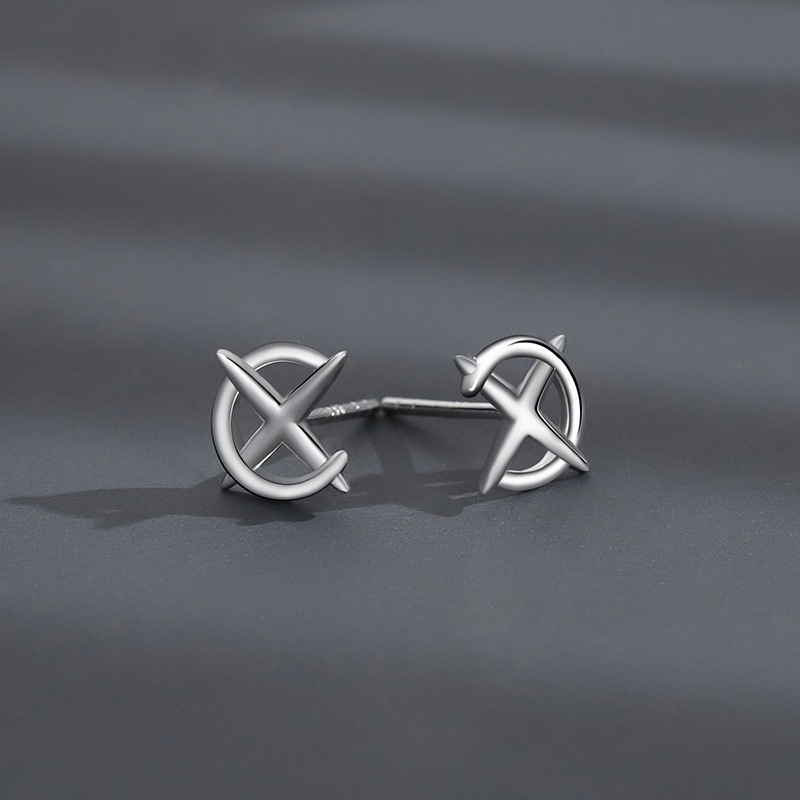 Khuyên Tai Hình Chữ X Màu Bạc Phong Cách Thời Thượng Cho Nam Và Nữ F828