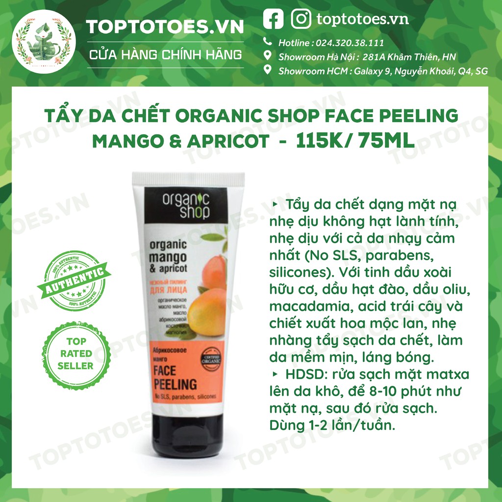 Tẩy da chết dạng mặt nạ nhẹ dịu không hạt Organic Shop Face Peeling Mango & Apricot cho da láng mượt