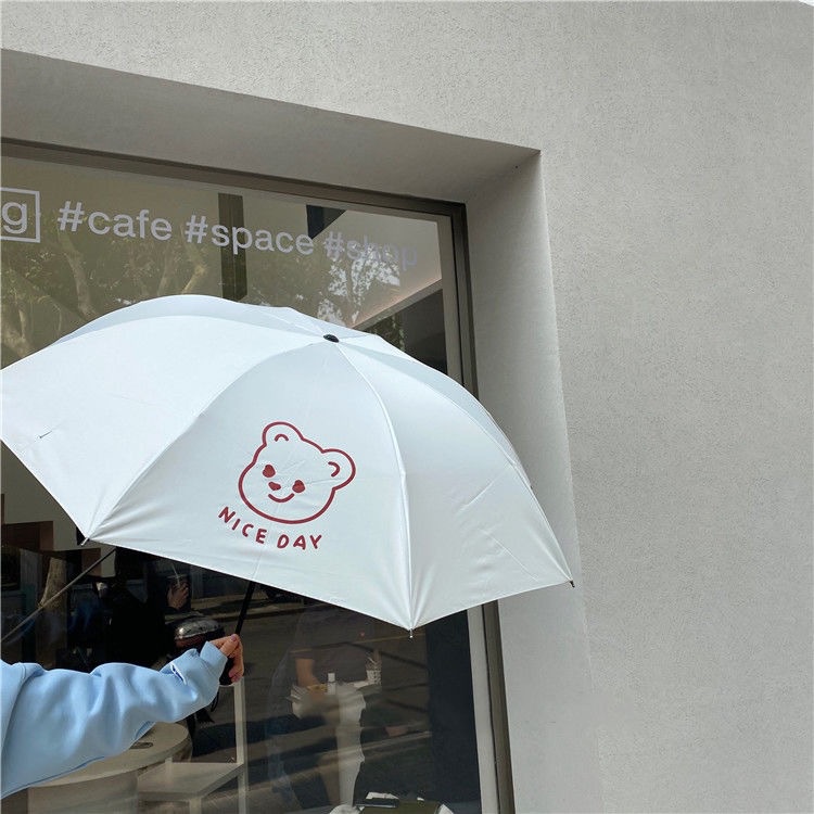 Dù Gấp Chống Tia UV Nắng Mưa In Hình Gấu Dễ Thương